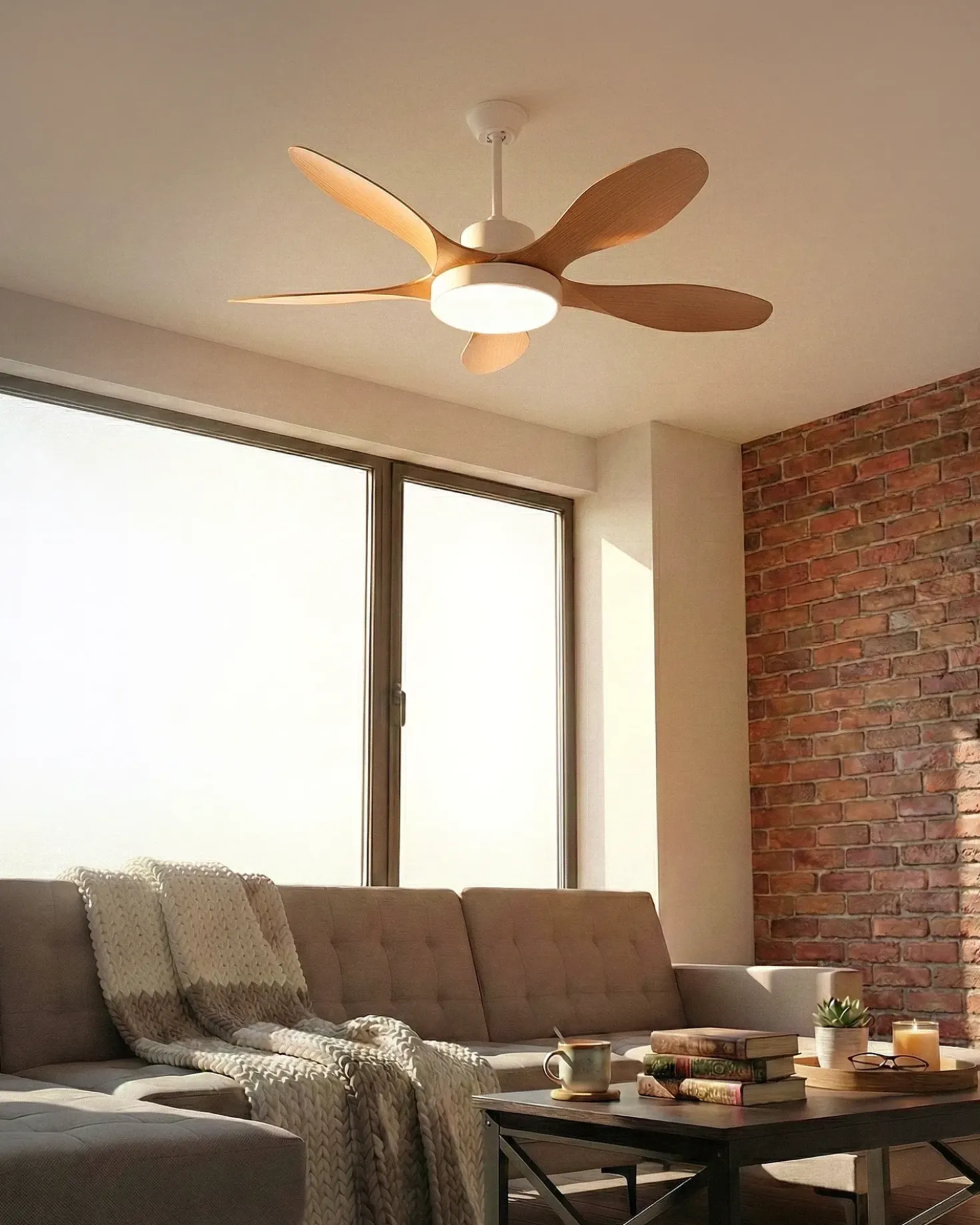 Ventilatore a soffitto con luce BARBET con telecomando LED Marrone chiaro