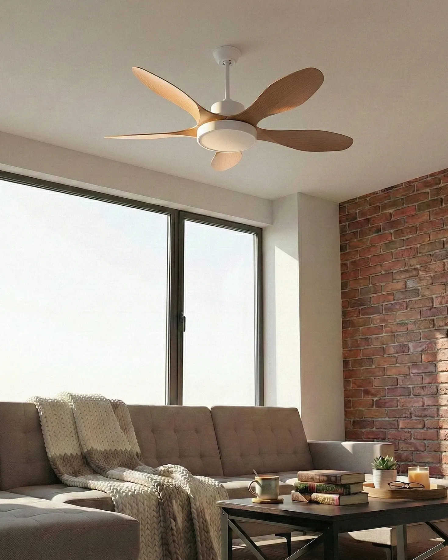 Ventilatore a soffitto con luce BARBET con telecomando LED Marrone chiaro