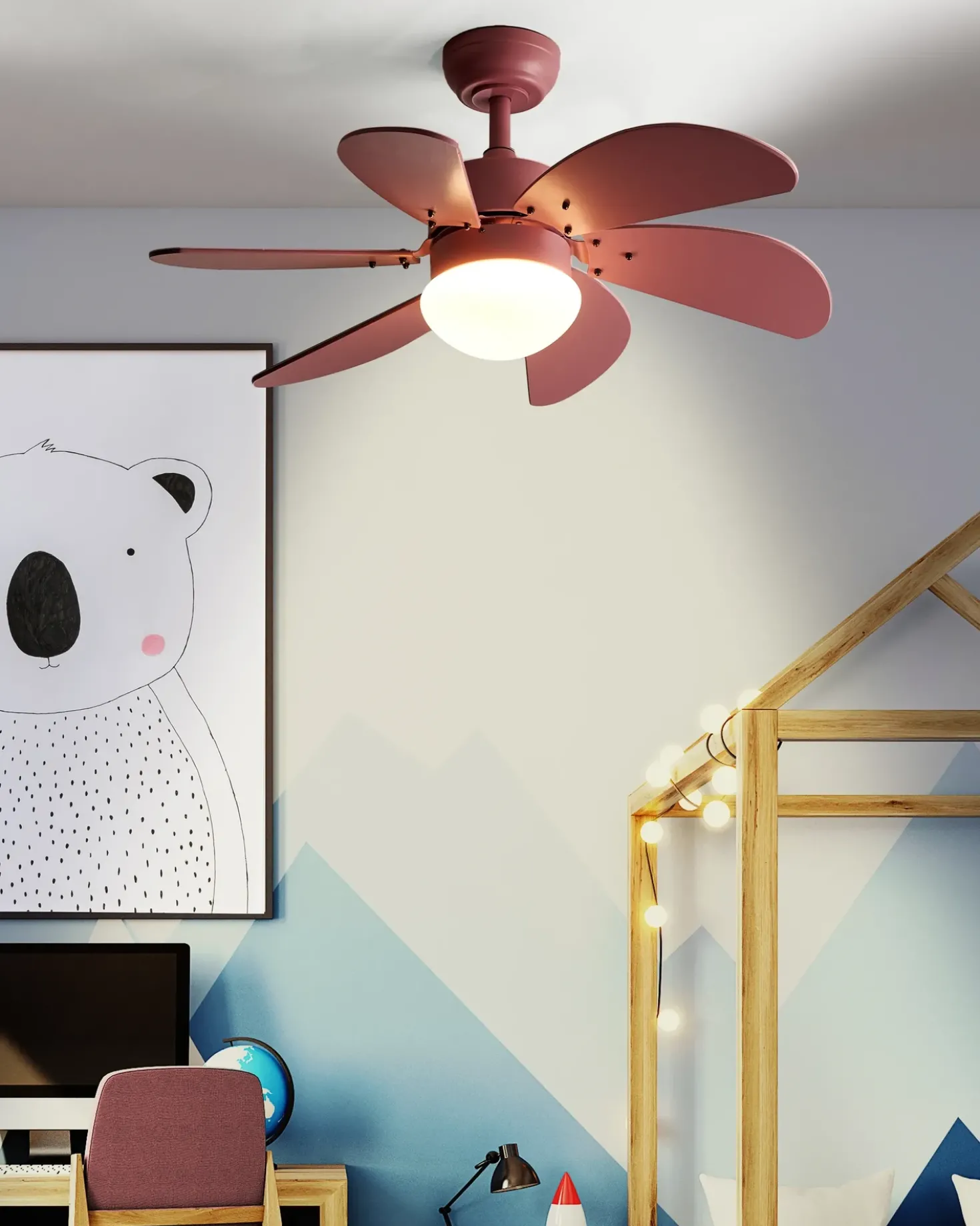 Ventilatore a soffitto con luce LOGAR con telecomando LED Rosa