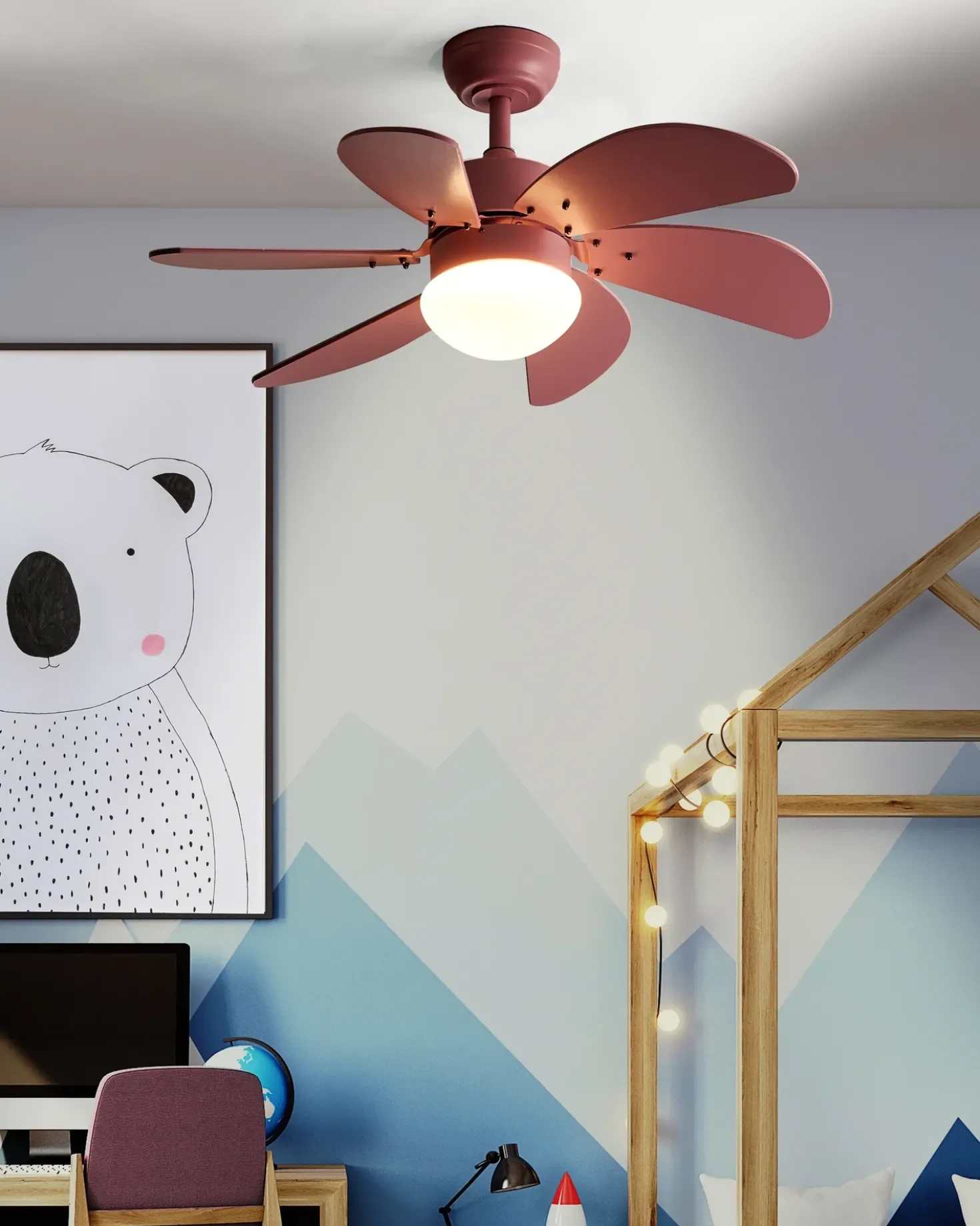 Ventilatore a soffitto con luce LOGAR con telecomando LED Rosa
