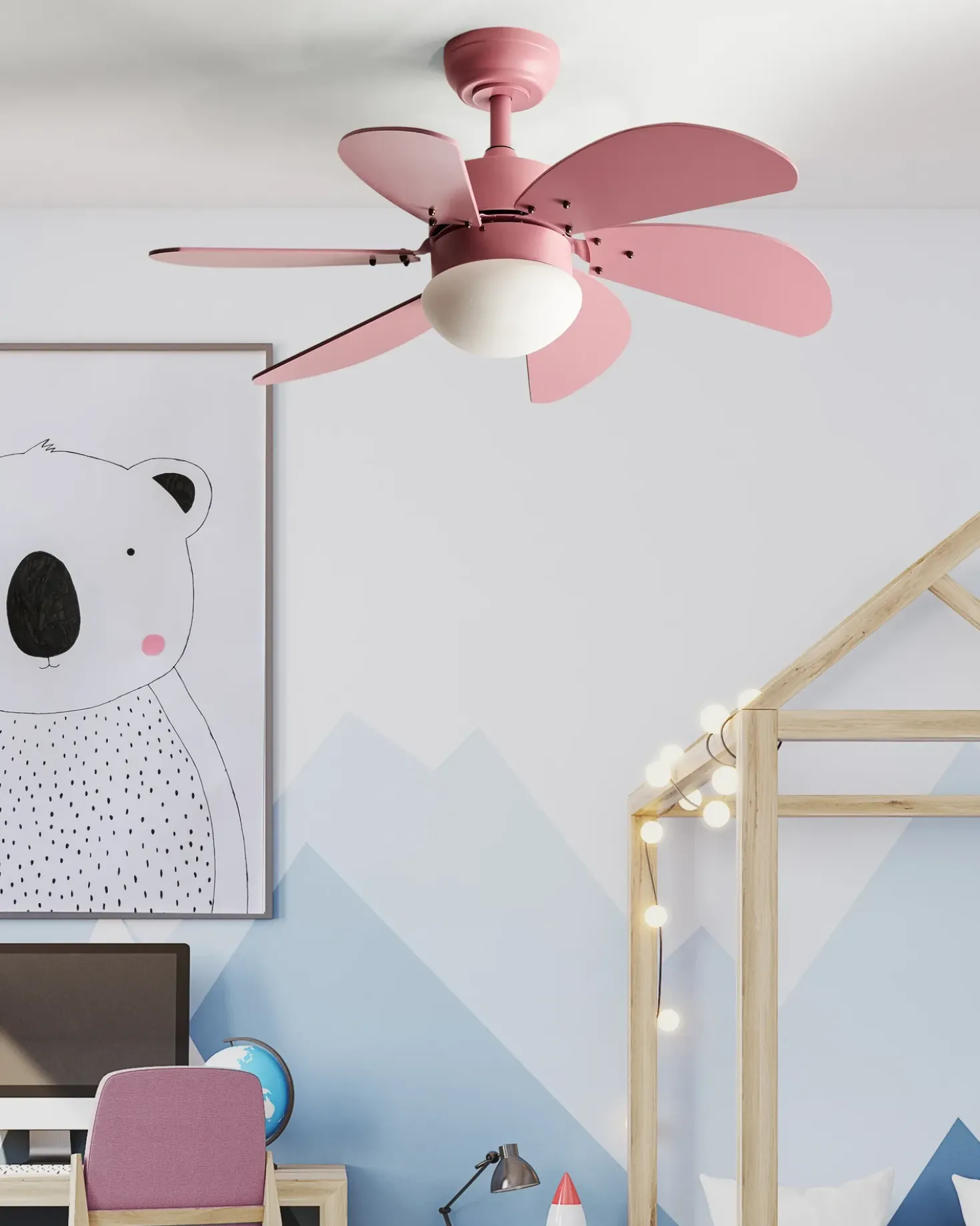 Ventilatore a soffitto con luce LOGAR con telecomando LED Rosa
