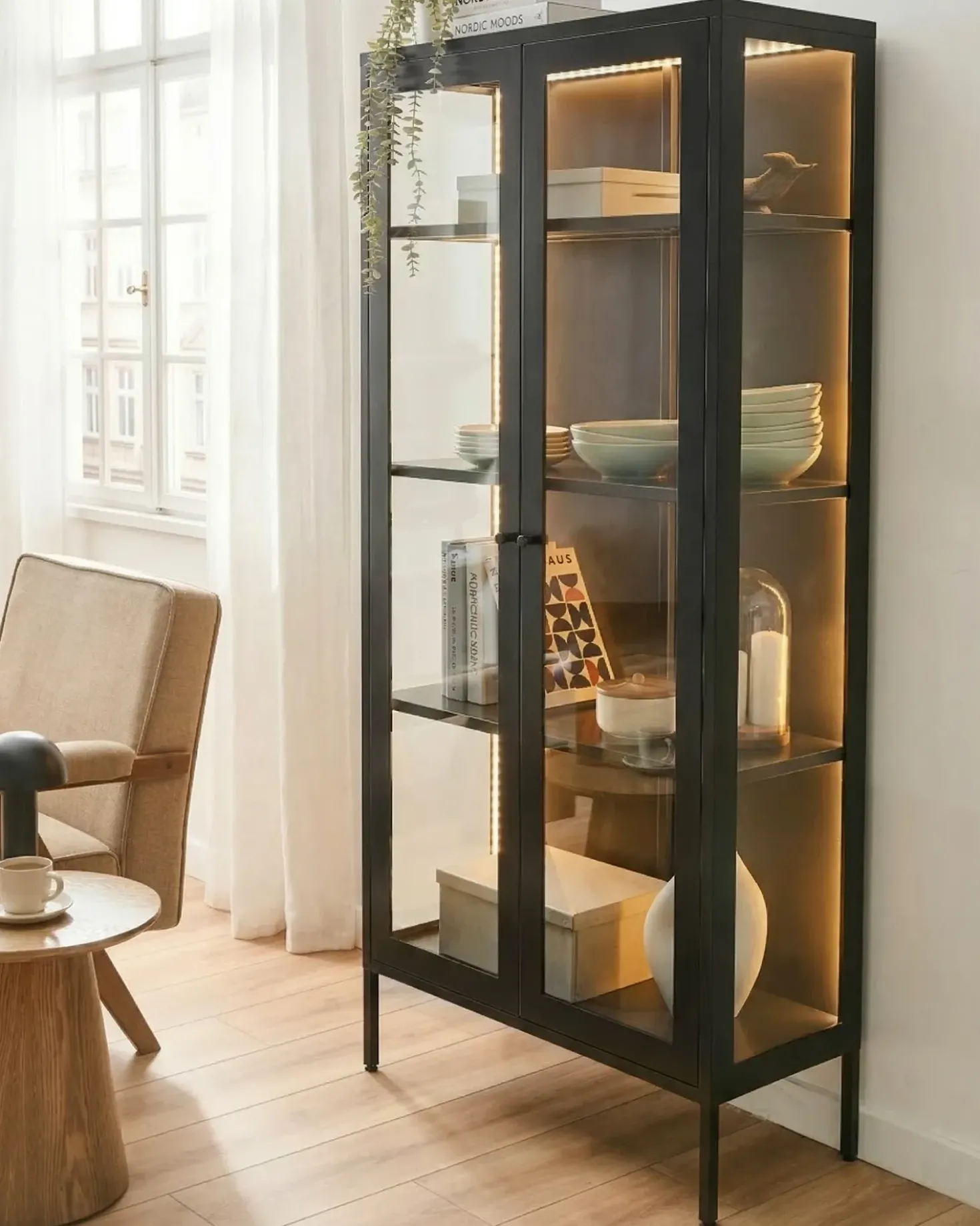 Vetrina con illuminazione a LED HARTY Metallo 80 cm Nero