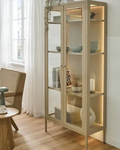 Vetrina con illuminazione a LED HARTY Metallo 80 cm Beige chiaro