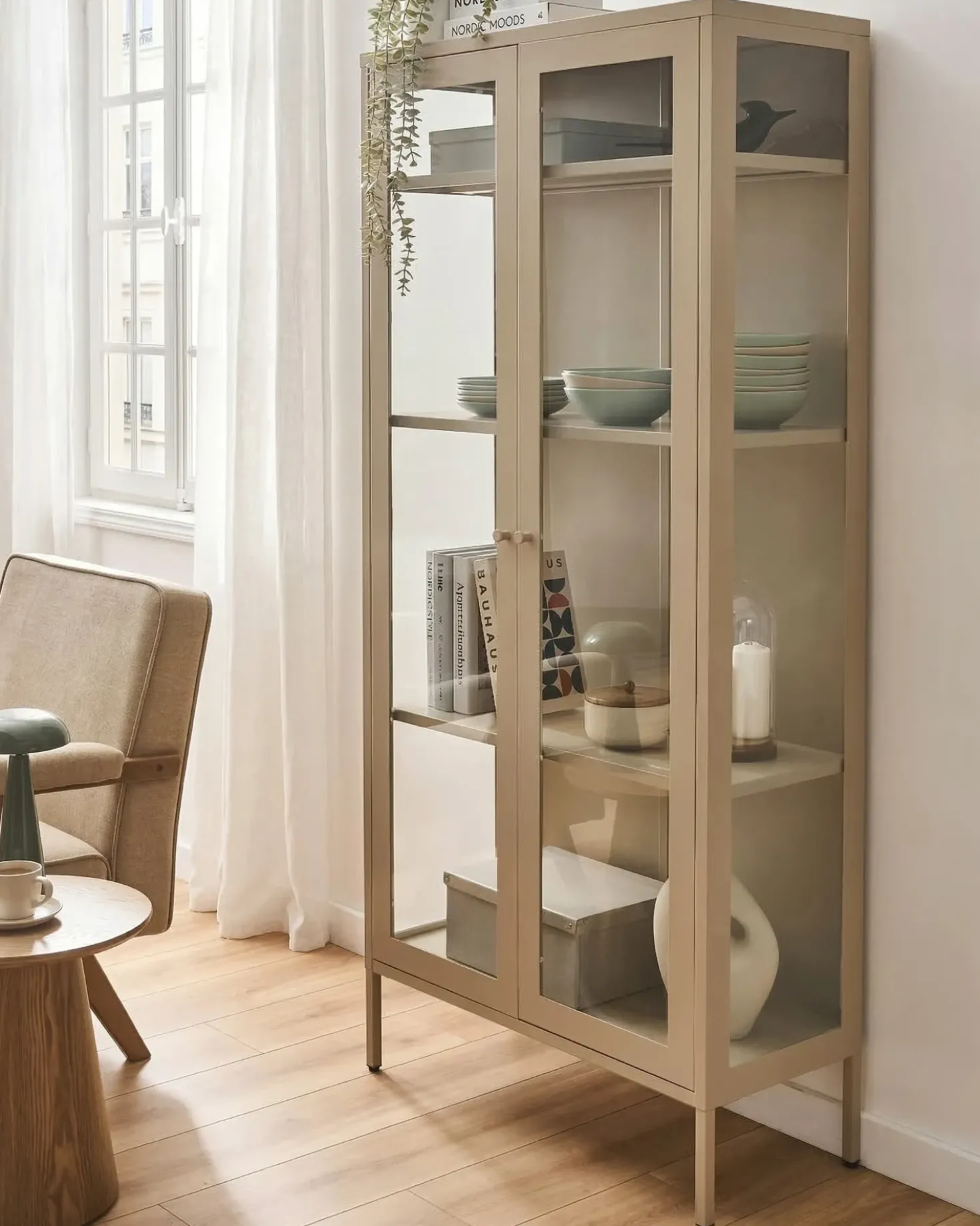 Vetrina in vetro HARTY Metallo 80 cm Beige chiaro