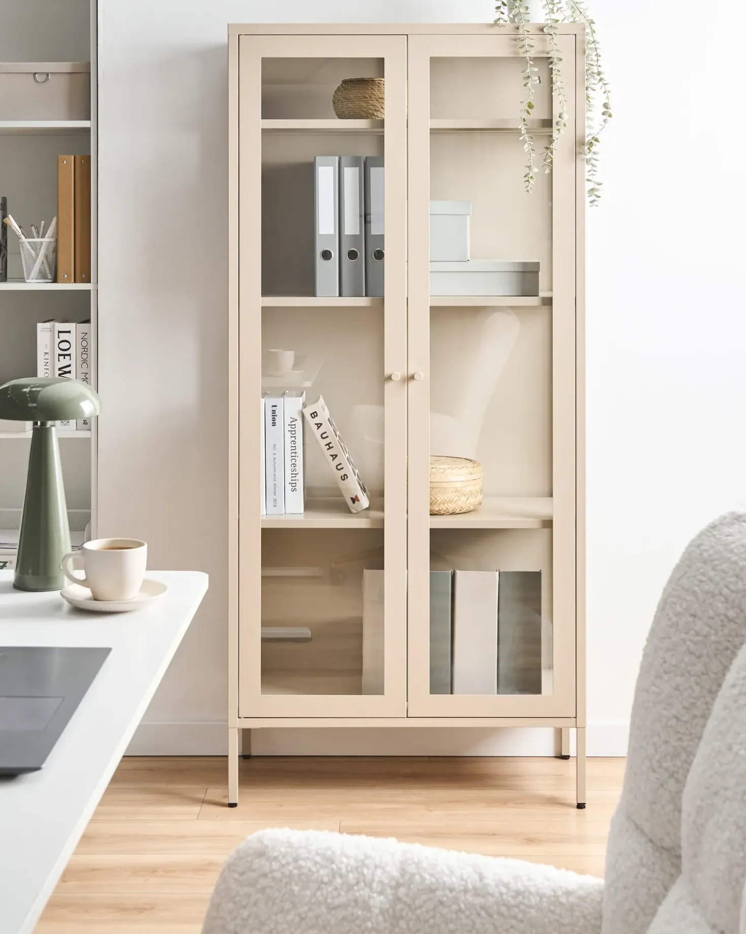 Vetrina in vetro HARTY Metallo 80 cm Beige chiaro