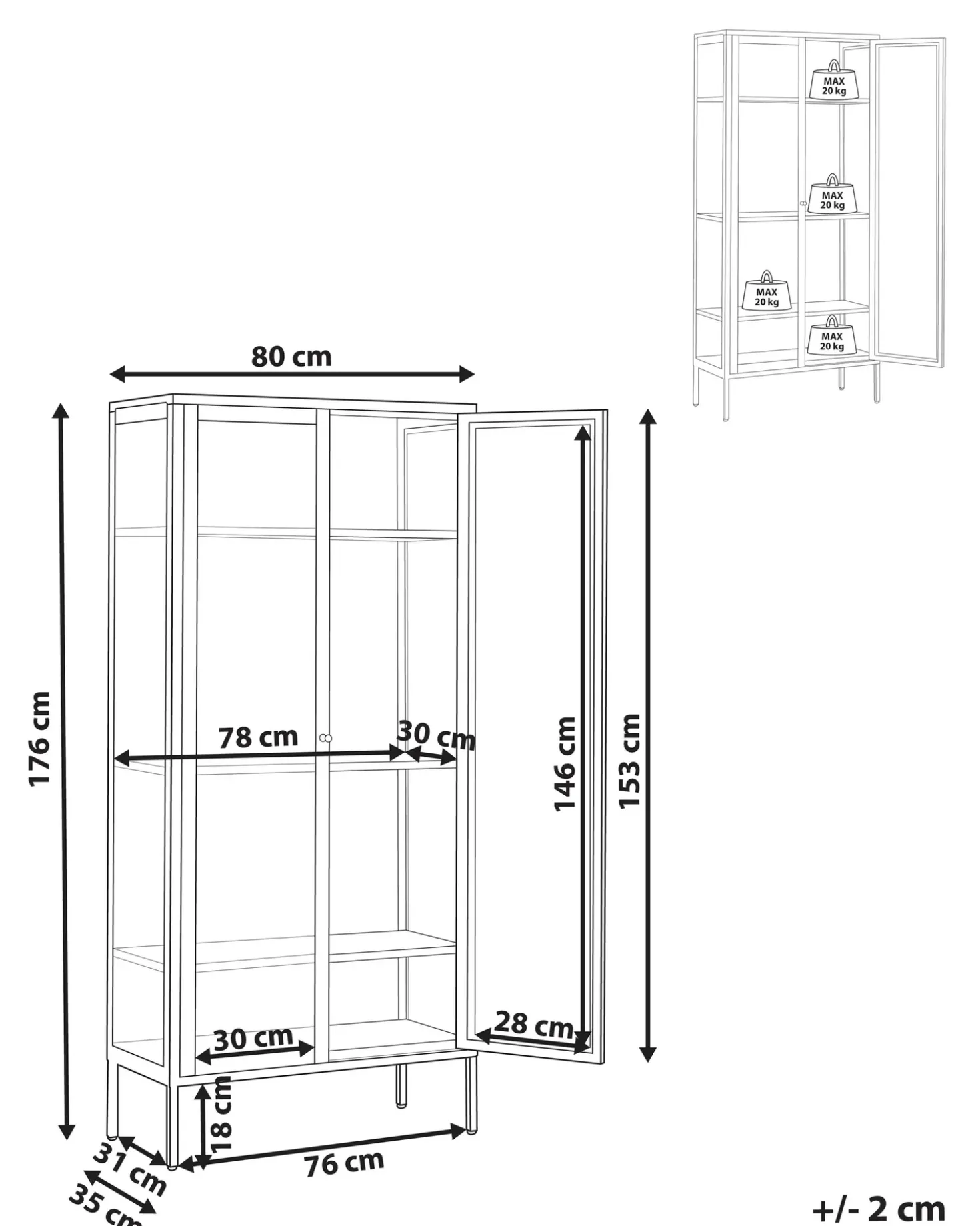 Vetrina in vetro HARTY Metallo 80 cm Marrone dorato