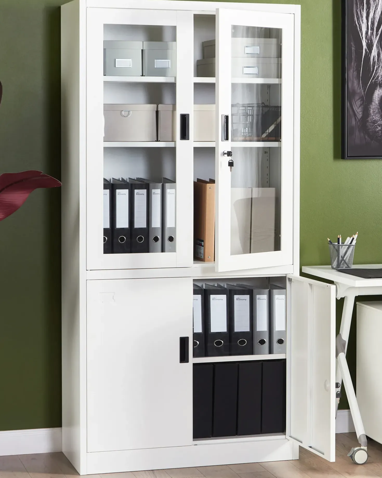 Vetrina in vetro MALACHITE Metallo 90 cm Bianco